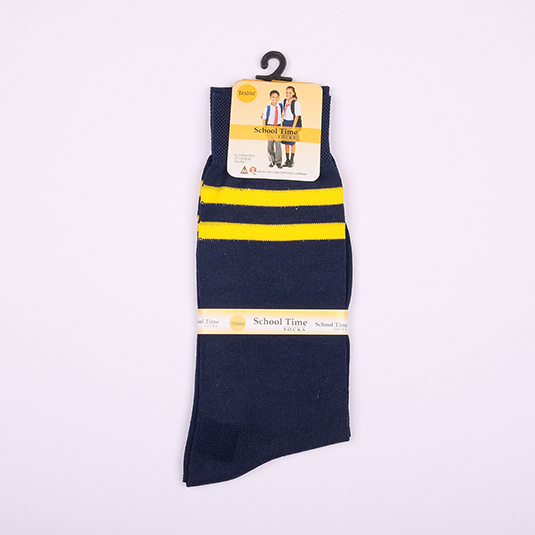 SCHOLAR SOCKS NAVY BLUE-YELLOW BORDER